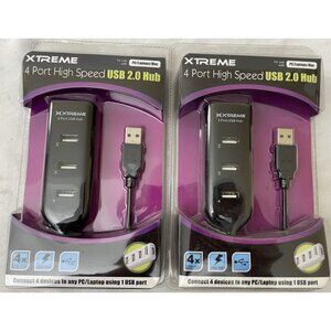 XTREME 4 Port High Speed USB 2.0 HUB PC Laptops Mac NEW Lot of 2 Pack